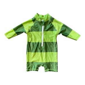 #170, Cuddle Club Green Striped Kids Swimwear, rash guard, size 6-12 mo